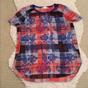 MADE - Red & Blue Plaid Top w/ Embroidered Flowers